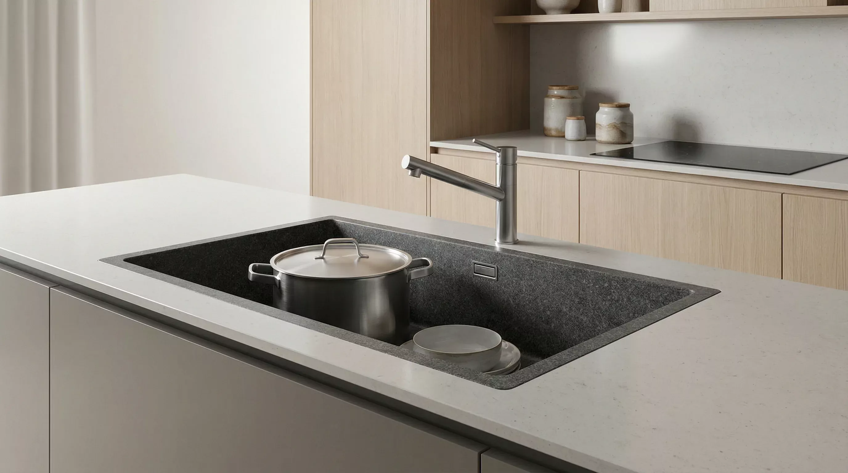 A Tökéletes Beépítés és Design Harmónia az Egymedencés Gránit Mosogatóval
