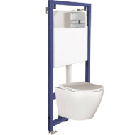 LAVEO AKAN / DESNA WC-szett rejtett fali tartállyal, króm öblítővel, fali WC-vel, keskeny ülőkével