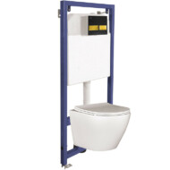 LAVEO AKAN / DESNA WC-szett rejtett fali tartállyal, arany/fekete öblítővel, fali WC-vel, keskeny ülőkével