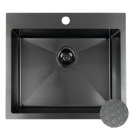 LAVEO MALAWI fekete színű, struktúrált felületű beépíthető inox mosogató szifonnal, 50x58x20 cm