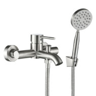 LAVEO NOIA fali kádcsap falra szerelhető zuhanyszettel, szálcsiszolt inox