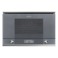 SMEG BEÉPÍTHETŐ MIKROHULLÁMÚ SÜTŐ, Linea design, 22 liter, 6 funkció, LED kijelző,forgótányér nélküli, ezüst szürke üveg