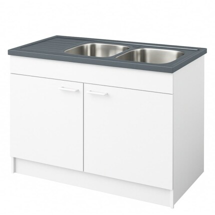 ECO STAR Mosogatószekrény - 2 medencés csepegtetőtálcás mosogatóval -  nyíló ajtós 1200x600