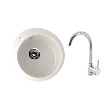 Ulgran U-405-331 Gránit Egymedencés Mosogatótálca és Gamma Beta Mosogató Csaptelep Szett - Homok/Cróm