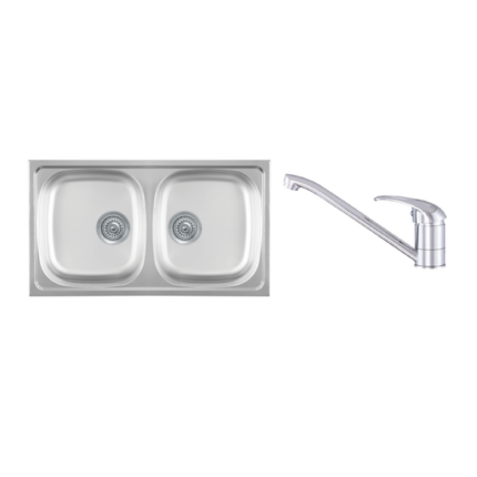 Luna Flex 2D 90 Kétmedencés Inox Mosogató és Gamma Alfa Konyhai Csaptelep Szett