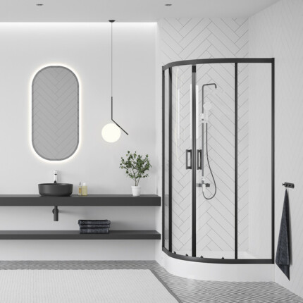 LAVEO BRESSO félkör zuhanykabin zuhanytálcával 90x90x185 cm átlátszó üveg/fekete