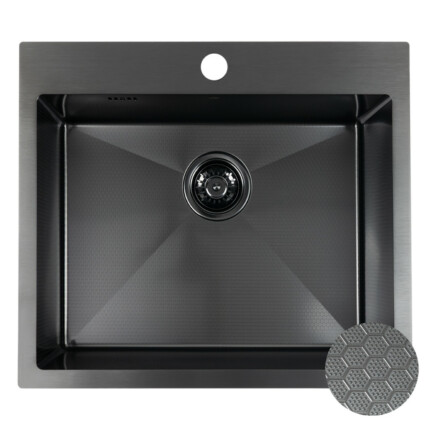 LAVEO MALAWI fekete színű, struktúrált felületű beépíthető inox mosogató szifonnal, 50x58x20 cm