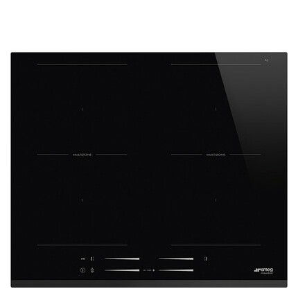 SMEG INDUKCIÓS FŐZŐLAP, Universal design, 60 cm, 4 főzőzóna, 2 MultiZone híd zóna, lekerekített él, fekete üveg