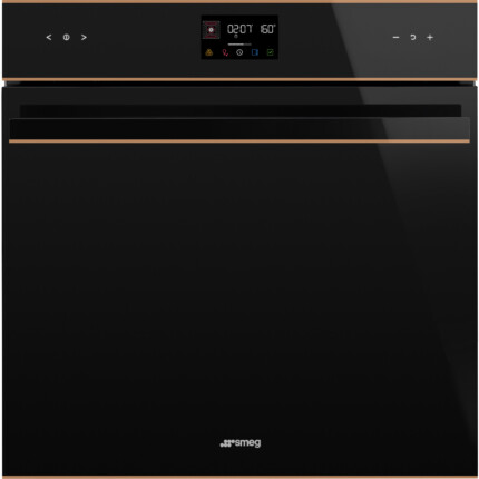 SMEG PIROLITIKUS HŐLÉGKEVERÉSES SÜTŐ, Dolce Stil Novo design, Galileo, 60 cm, ES LCD, fekete üveg, réz dísz