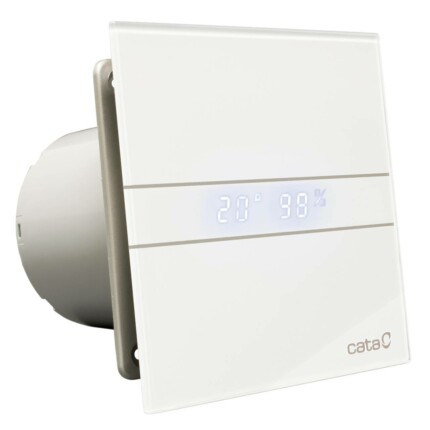 Cata E-100GTH ventilátor üveg előlappal, utószellőztető, alapszellőztető és páraérzékelő funkcióval, fehér