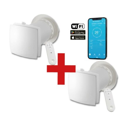 HOLTOP/AIRWOODS AV-TTW6-W egyhelyiséges hővisszanyerős szellőztető (2 db) automata zsaluval, WiFi csatlakozással